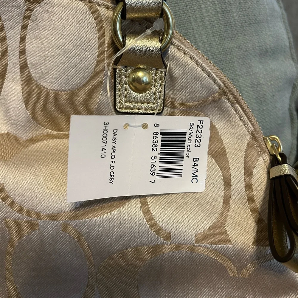 Coach Beige and Gold Satchel with Floral Accents